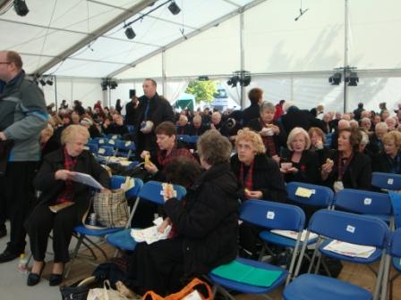 Lunch break for the choir. Can you spot Gregory McHugh, St Mary’s former Music Director?